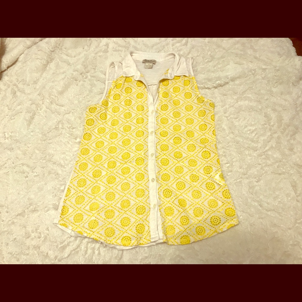 Lucky Brand yellow eyelet blouse